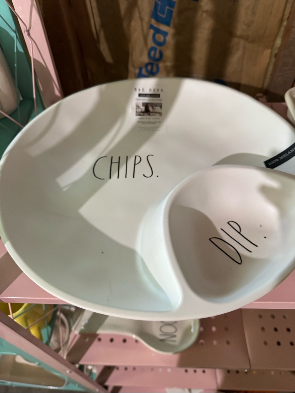 Rae Dunn White CHIPS & DIP Platter with Black Lettering